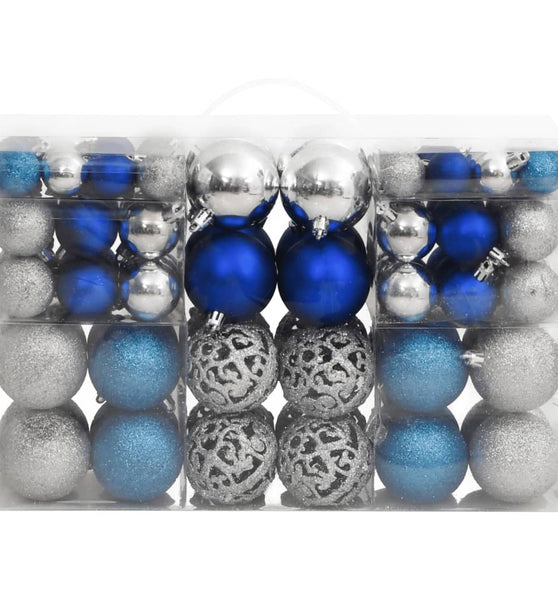 Weihnachtskugeln 100 Stk. Blau und Silbern 3 / 4 / 6 cm