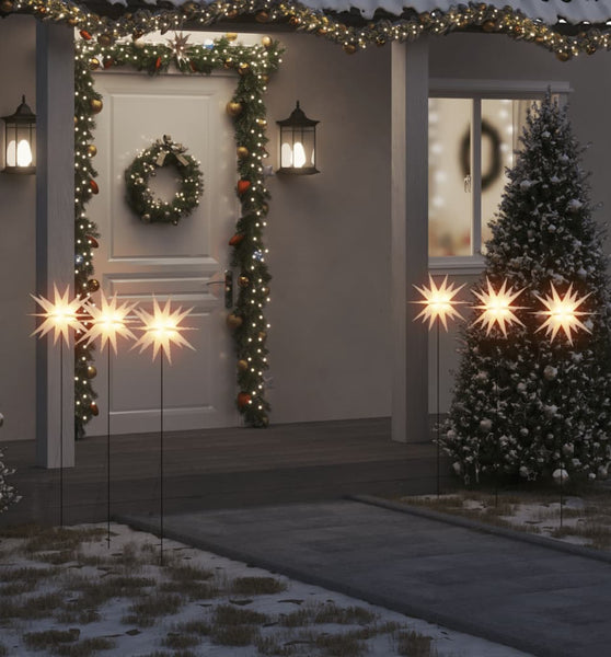 LED-Weihnachtssterne 3 Stk. mit Erdspießen Faltbar Weiß 35 cm