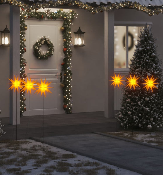 LED-Weihnachtssterne 3 Stk. mit Erdspießen Faltbar Gelb 35 cm