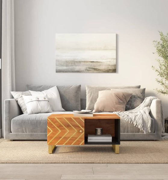 Couchtisch Braun und Schwarz 80x50x40 cm Massivholz Mango