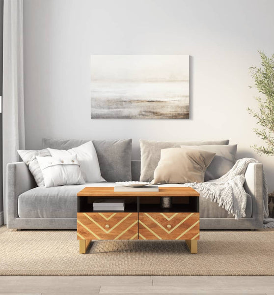 Couchtisch Braun und Schwarz 80x54x40 cm Massivholz Mango