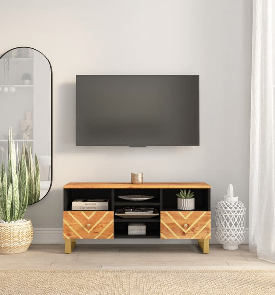 TV-Schrank Braun und Schwarz 100x33,5x46 cm Massivholz Mango