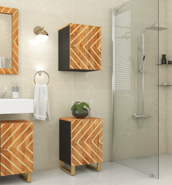 Wand-Badschrank Braun und Schwarz Massivholz Mango