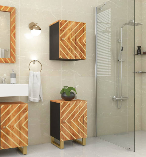 Badschrank Braun und Schwarz 38x33,5x58 cm Massivholz Mango