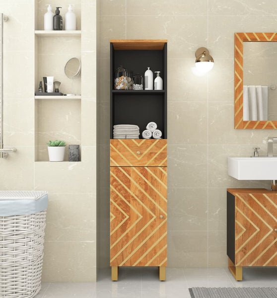 Badschrank Braun und Schwarz 38x33,5x160 cm Massivholz Mango