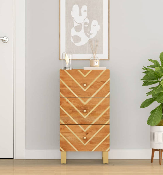 Beistellschrank Braun und Schwarz 40x33,5x75 Massivholz Mango