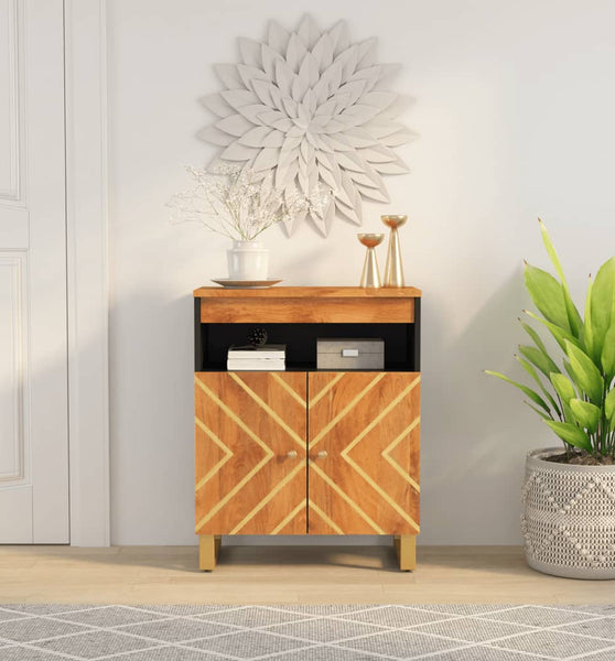 Beistellschrank Braun und Schwarz 60x33,5x75cm Massivholz Mango