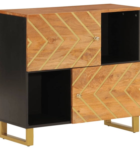 Beistellschrank Braun und Schwarz 80x33,5x75 Massivholz Mango