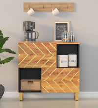 Beistellschrank Braun und Schwarz 80x33,5x75 Massivholz Mango