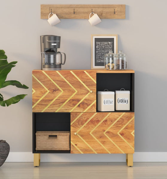 Beistellschrank Braun und Schwarz 80x33,5x75 Massivholz Mango