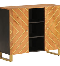 Beistellschrank Braun und Schwarz 90x33,5x75 Massivholz Mango