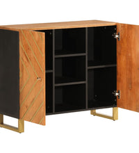 Beistellschrank Braun und Schwarz 90x33,5x75 Massivholz Mango