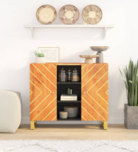 Beistellschrank Braun und Schwarz 90x33,5x75 Massivholz Mango