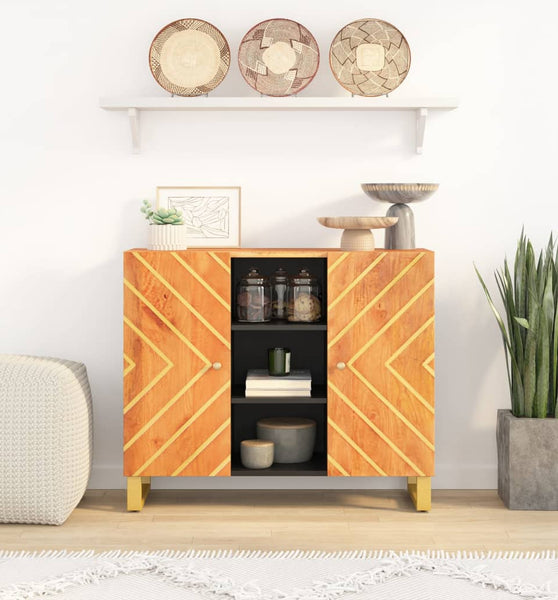 Beistellschrank Braun und Schwarz 90x33,5x75 Massivholz Mango