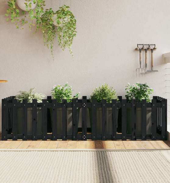 Hochbeet Latten-Design Schwarz 200x50x50 cm Massivholz Kiefer