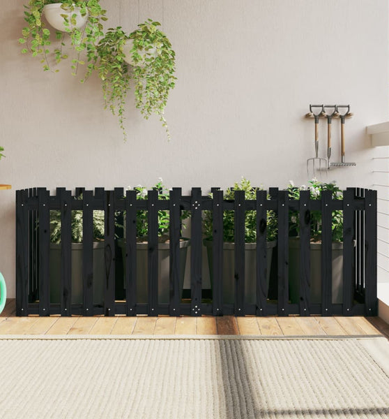 Hochbeet Latten-Design Schwarz 200x50x70 cm Massivholz Kiefer