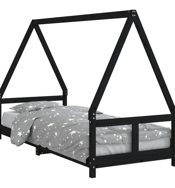 Kinderbett Schwarz 80x200 cm Massivholz Kiefer