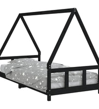 Kinderbett Schwarz 90x200 cm Massivholz Kiefer