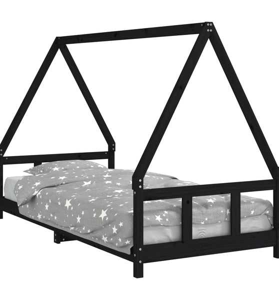 Kinderbett Schwarz 90x200 cm Massivholz Kiefer