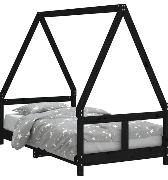 Kinderbett Schwarz 80x160 cm Massivholz Kiefer