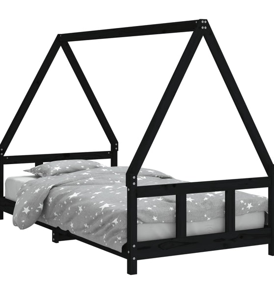 Kinderbett Schwarz 90x190 cm Massivholz Kiefer