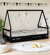 Kinderbett mit Schubladen Schwarz 90x200 cm Massivholz Kiefer