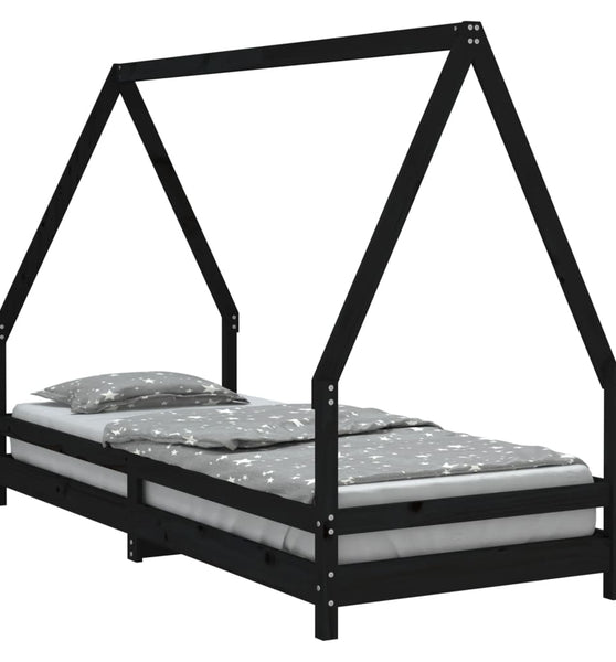 Kinderbett Schwarz 80x200 cm Massivholz Kiefer