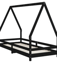 Kinderbett Schwarz 80x200 cm Massivholz Kiefer
