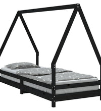 Kinderbett Schwarz 90x200 cm Massivholz Kiefer