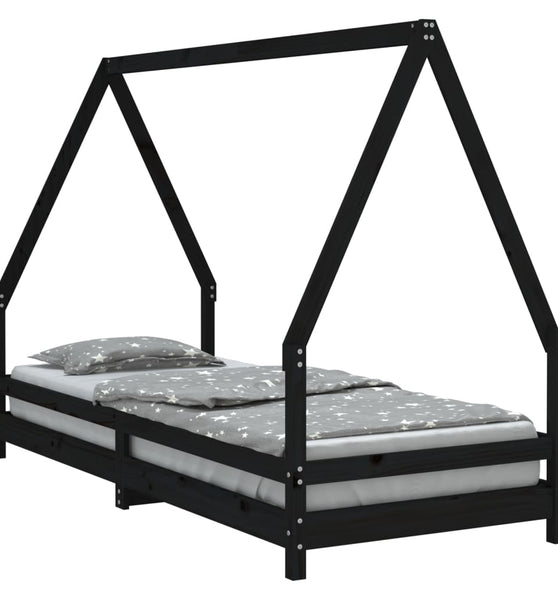 Kinderbett Schwarz 90x200 cm Massivholz Kiefer