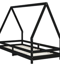 Kinderbett Schwarz 90x200 cm Massivholz Kiefer