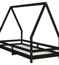 Kinderbett Schwarz 90x200 cm Massivholz Kiefer