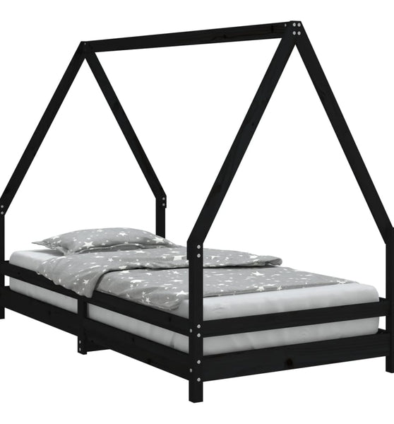 Kinderbett Schwarz 90x190 cm Massivholz Kiefer