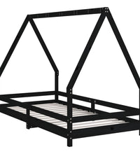 Kinderbett Schwarz 90x190 cm Massivholz Kiefer