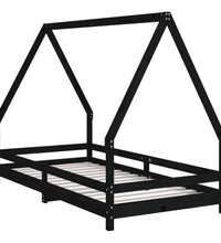 Kinderbett Schwarz 90x190 cm Massivholz Kiefer