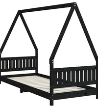 Kinderbett Schwarz 80x200 cm Massivholz Kiefer