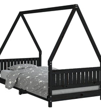 Kinderbett Schwarz 90x200 cm Massivholz Kiefer