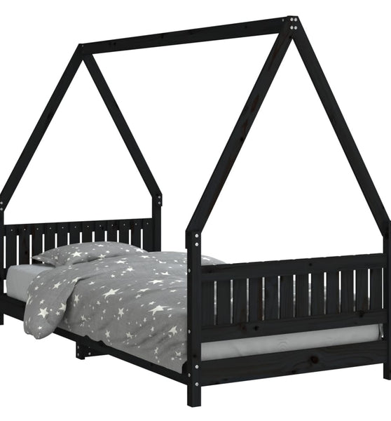 Kinderbett Schwarz 90x200 cm Massivholz Kiefer