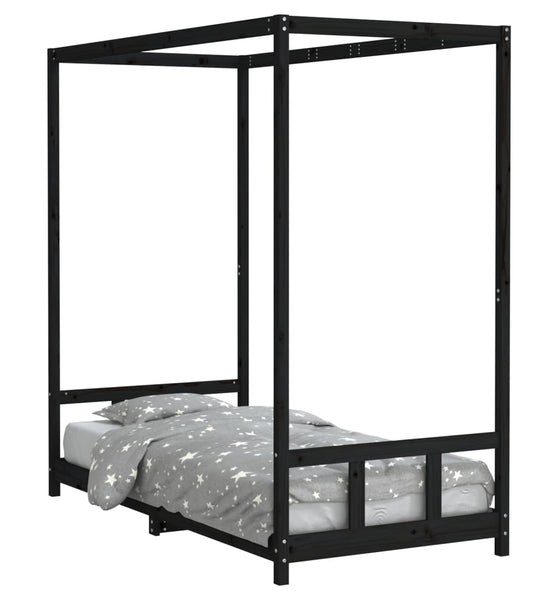 Kinderbett Schwarz 90x190 cm Massivholz Kiefer