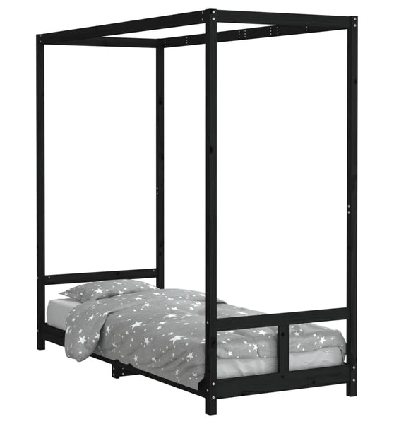 Kinderbett Schwarz 80x200 cm Massivholz Kiefer