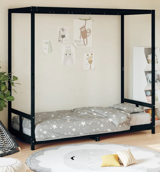 Kinderbett Schwarz 80x200 cm Massivholz Kiefer