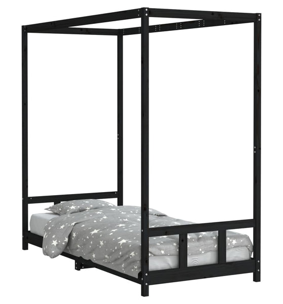 Kinderbett Schwarz 90x200 cm Massivholz Kiefer
