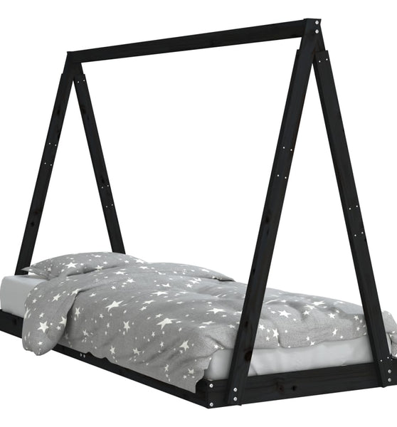 Kinderbett Schwarz 80x200 cm Massivholz Kiefer