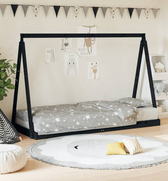 Kinderbett Schwarz 80x200 cm Massivholz Kiefer