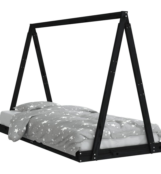 Kinderbett Schwarz 90x200 cm Massivholz Kiefer