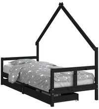Kinderbett mit Schubladen Schwarz 80x200 cm Massivholz Kiefer