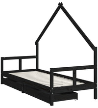 Kinderbett mit Schubladen Schwarz 80x200 cm Massivholz Kiefer