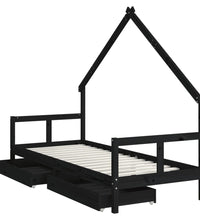 Kinderbett mit Schubladen Schwarz 80x200 cm Massivholz Kiefer