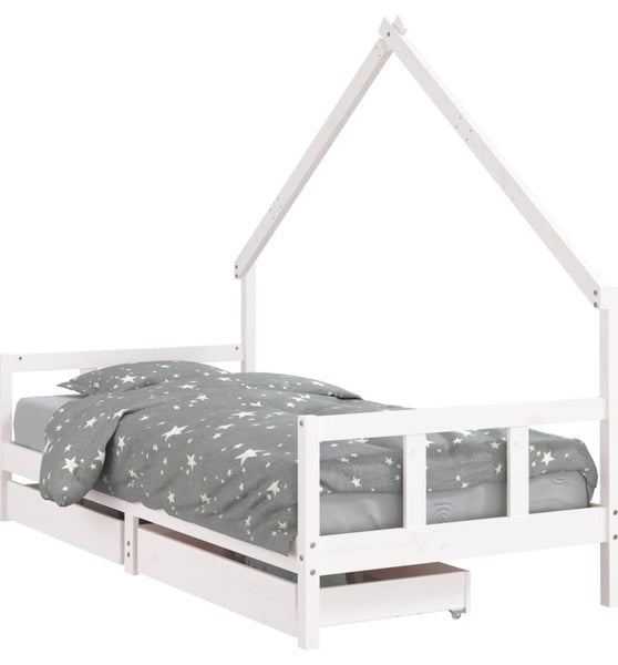 Kinderbett mit Schubladen Weiß 90x200 cm Massivholz Kiefer
