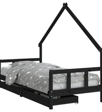 Kinderbett mit Schubladen Schwarz 90x200 cm Massivholz Kiefer